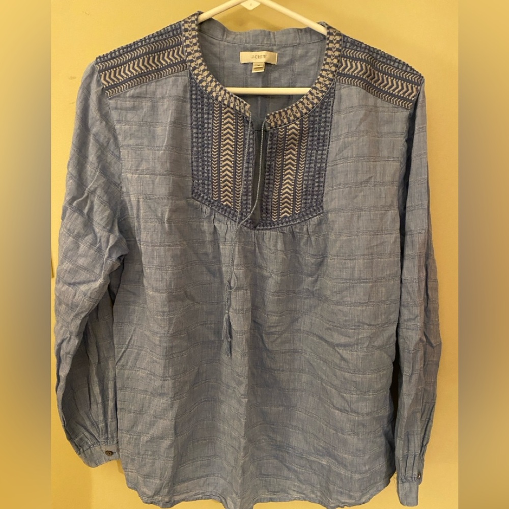 J. Crew Blue Boho Long Sleeve Blouse size 16